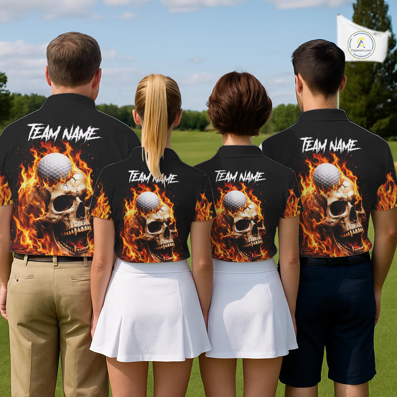 Flame Skull Golf Polo shirts for men custom Skull Fire team golf shirts, golf gifts for men NQS11576