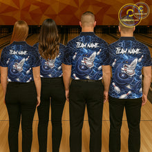 Load image into Gallery viewer, Blue Lightning Thunder Angry Shark Bowling shirts For Men Custom Shark Bowling Team Jerseys NQS11539