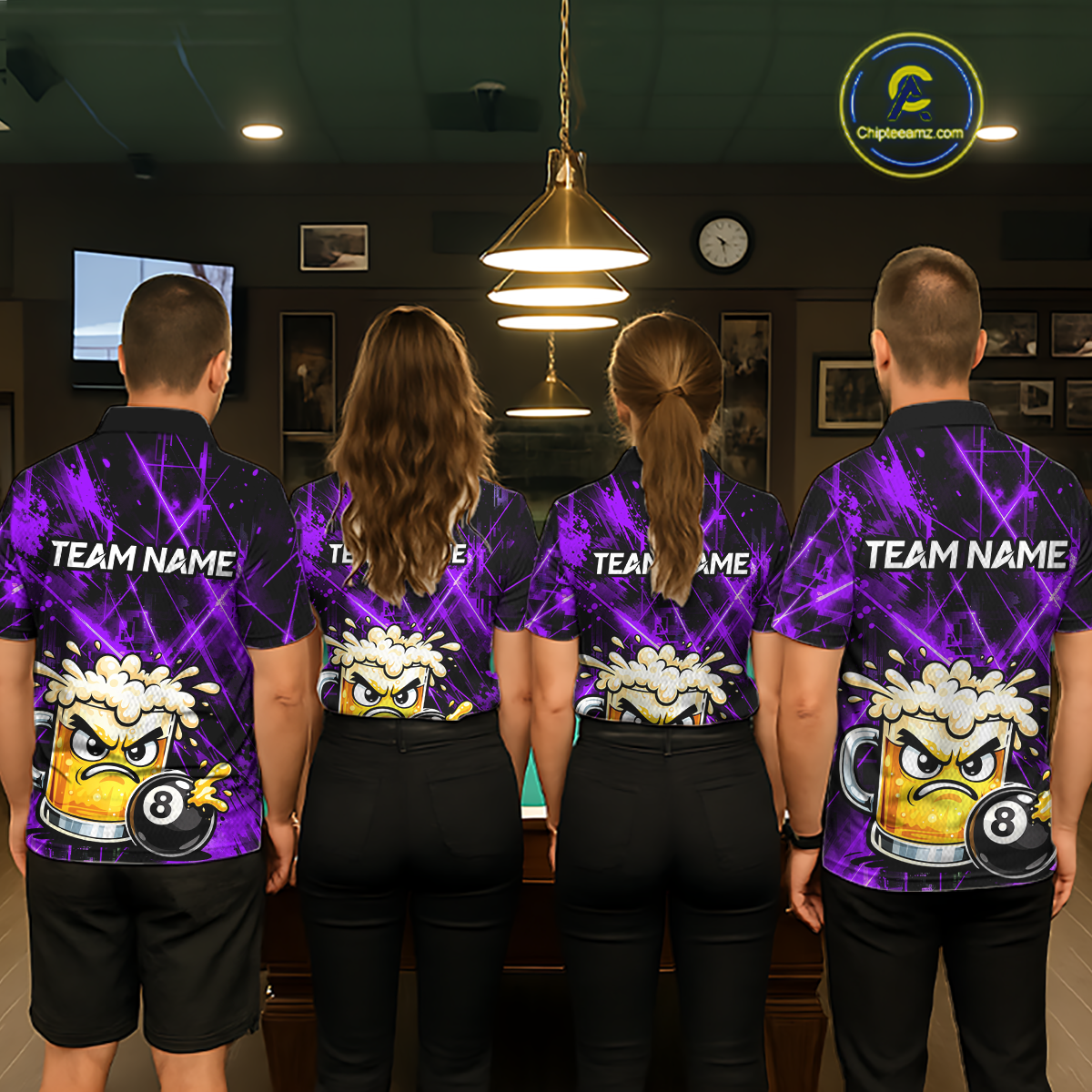Custom Purple Funny Beer Billiard Shirt for Women Billiard Jersey 8 Ball Pool Shirt Outfit BHT23