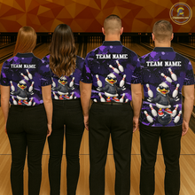 Load image into Gallery viewer, Custom Purple Funny Duck Bowling Shirt for Men Bowling Jersey Polo &amp; 1/4 Zip Bowling Outfit QZT943