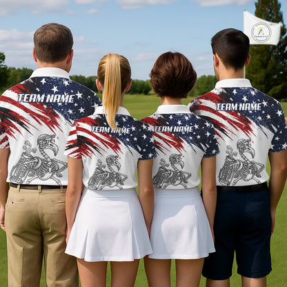 Patriotic Golf Polo Shirt – USA Flag Skull Flamingo Golfer Funny Golf Outfit For Men NHT780