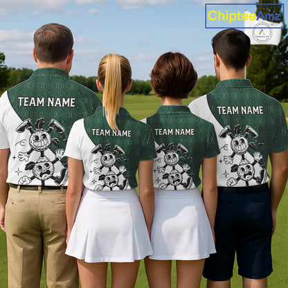Green White Funny Golf Ball Pattern Mens Golf Polo Shirts Custom Golf Outfits Men, Green Golf Tops NHT784