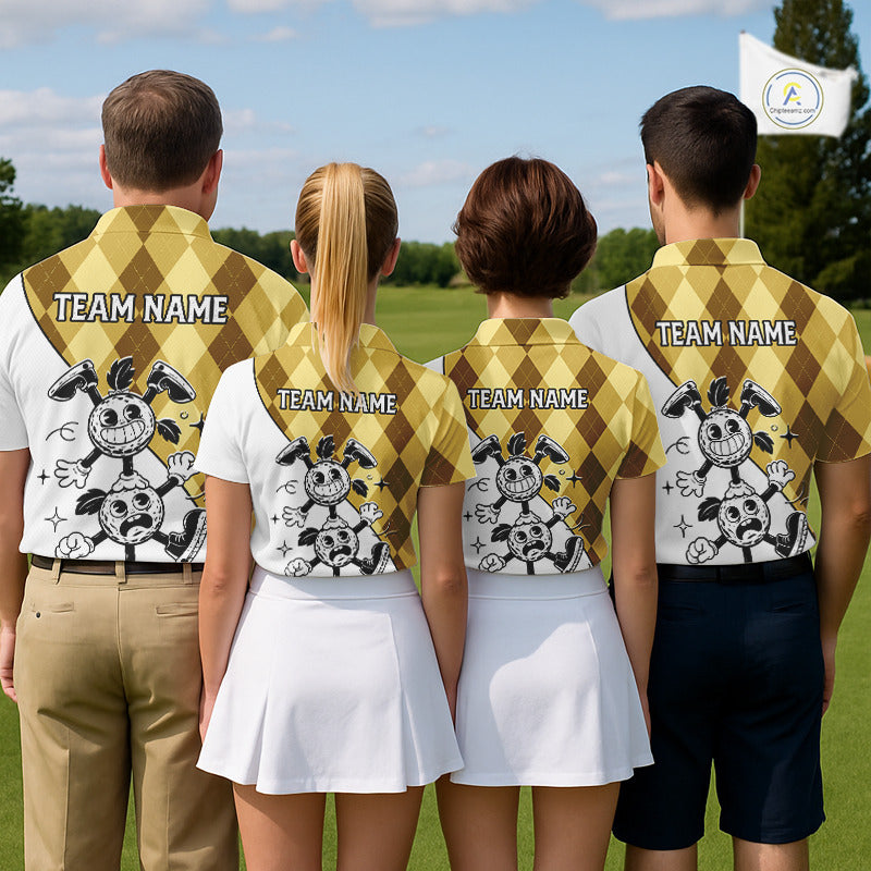 Funny Golf Ball Pattern Argyle Mens Golf Polo Shirts Custom Golf Outfits Men, Green Golf Tops NHT786