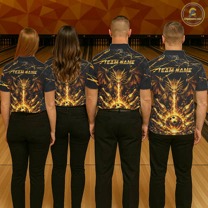 Custom Black and Gold Bowling Shirt Dragon Bowling Jersey League for Men Polo & 1/4-Zip Outfit QZT834