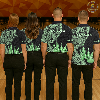 Black and Green Tribal Pattern Bowling Jersey for Men Bowling Uniform Bowling Team Shirts HNT225