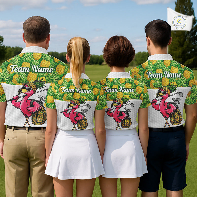 Golfing Flamingo Mens Funny Golf Polo Shirt Custom Yellow Pattern Pineapple Golf Ball Clothes Shirts NHT739