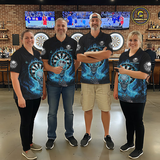 Black Blue Flaming Skeleton Darts Custom Women's Dart Quarter-Zip Shirts Team Dart League Jerseys NYN2073