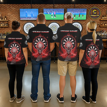 Black Red Flaming Skeleton Darts Custom Women's Dart Quarter-Zip Shirts Team Dart League Jerseys NYN2075