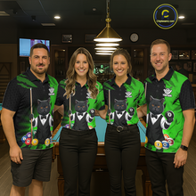 Load image into Gallery viewer, Custom Black Cat 8 Ball Pool Shirts Green Billiard Shirt for Women Billiard Team Jersey Billiard Gift NNT181