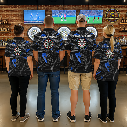 Blue Custom Cobra Snake Dart Shirts for Women Dart Team Jersey Dartboard Gifts Polo & 1/4 Zip NNT162