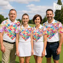 Load image into Gallery viewer, Geometric Pink Womens Golf Polo Shirts Custom Name Golf Shirts For Ladies Personalized Golf Gifts NHN0089