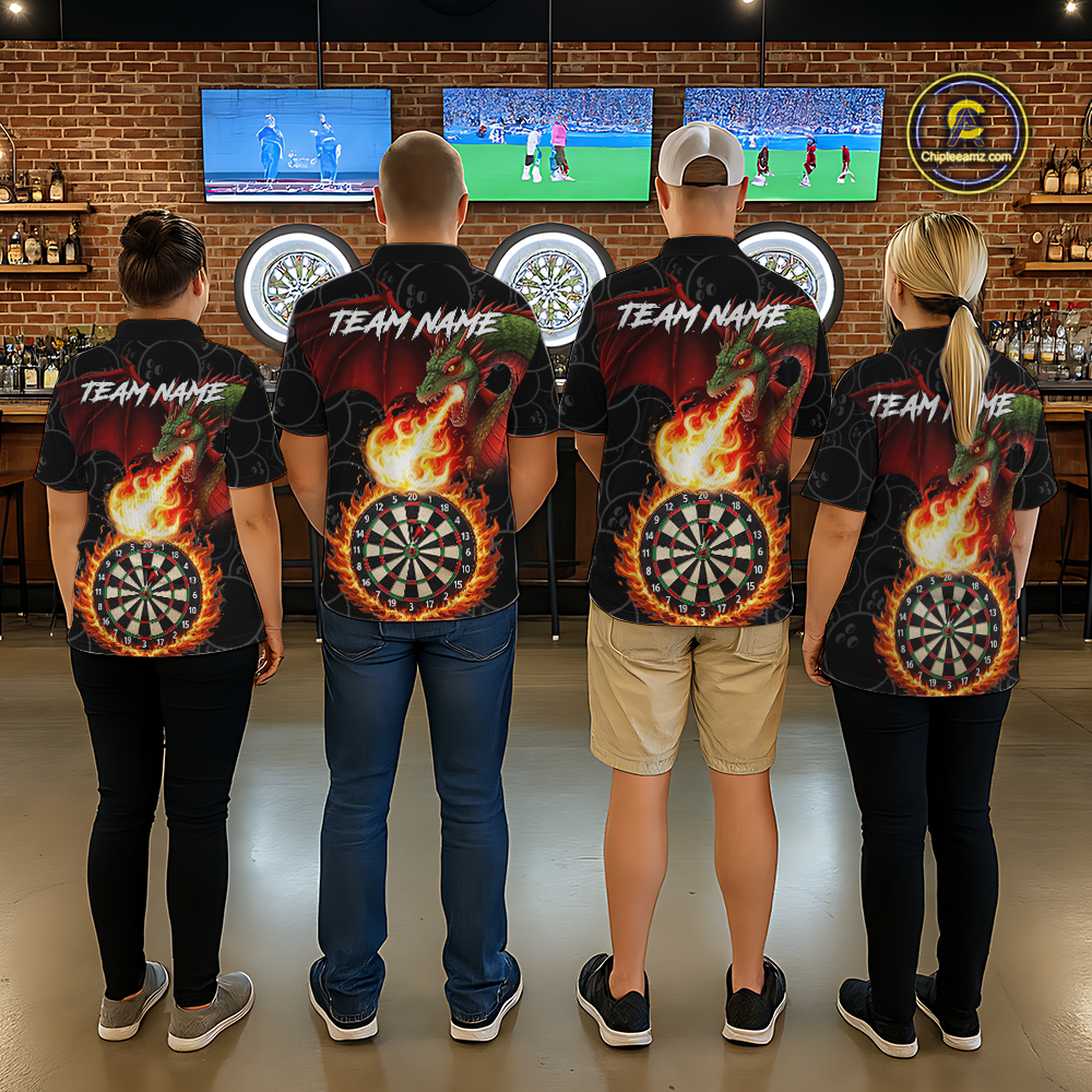 Custom Flame Dragon Darts Shirt for Men Darts Team Jerseys Dartboard Shirt Dart League NNT264