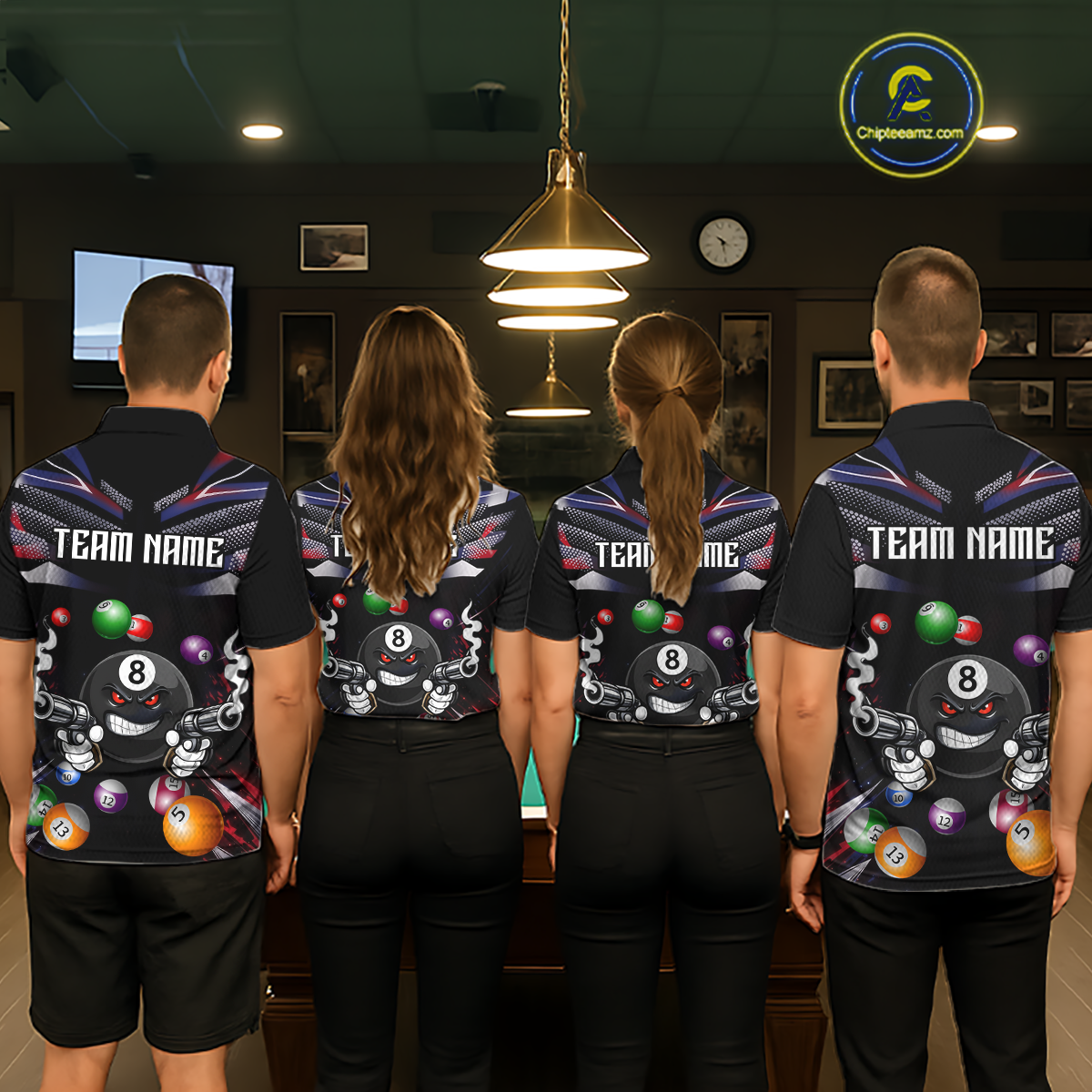 Custom Funny American Flag 8 Ball Pool Shirt for Men Billiard Jersey Polo & 1/4 Zip Billiard Shirt BHT16