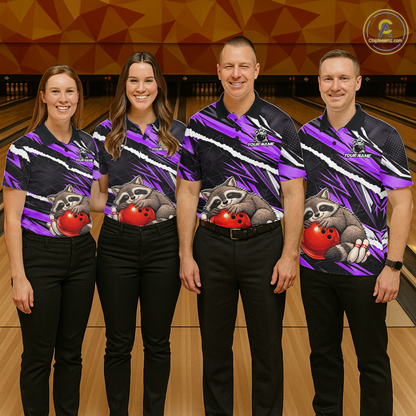 Custom Purple Raccoon Funny Bowling Jersey for Women Bowling Team Shirts Polo & 1/4 Zip HNT247