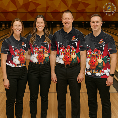 Red Funny Three Chicken Bowling Jersey for Men Bowling League Bowling Team Shirts HN287