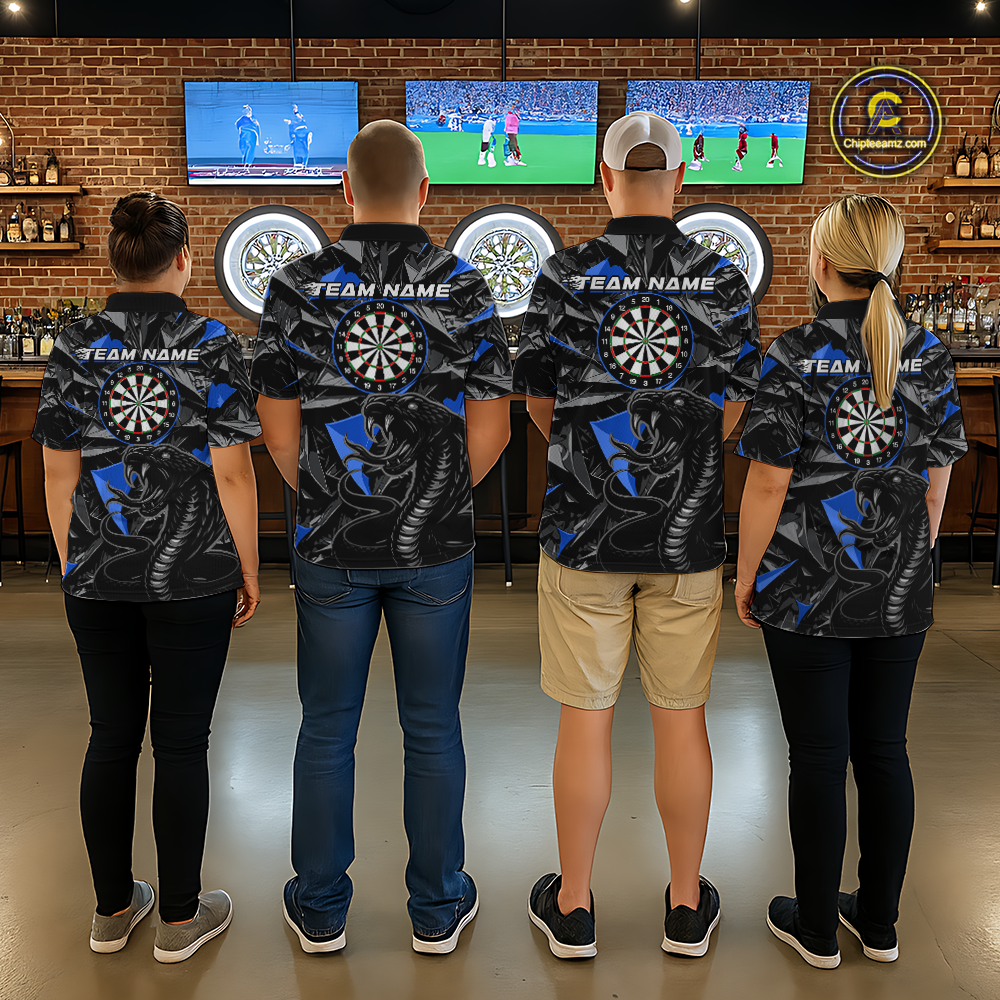 Blue Custom Cobra Snake Dart Shirts for Men Dart Team Jersey Dartboard Gifts Polo & 1/4 Zip NNT162