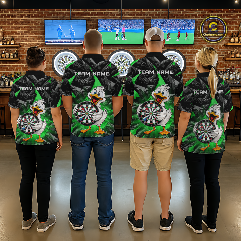 Custom Green Duck Funny Dart Shirt Dart Team Jersey for Men Dartboard Polo & 1/4Zip NNT167