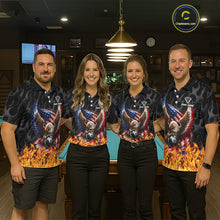 Load image into Gallery viewer, Personalized Fire Flame US Flag Eagle 8 Ball Pool Billiard Shirts For Men Patriotic Billiard Gifts NYN2793