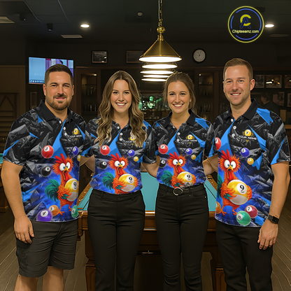 Custom Funny Blue Chicken 9 Ball Pool Billiard Shirt for Women Polo & 1/4 Zip, Billiard Team Jerseys NNT157