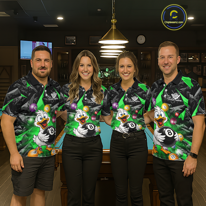 Custom Green Funny Duck 8 Ball Pool Shirts Billiard Shirt for Men Billiard Team Jersey League NNT172