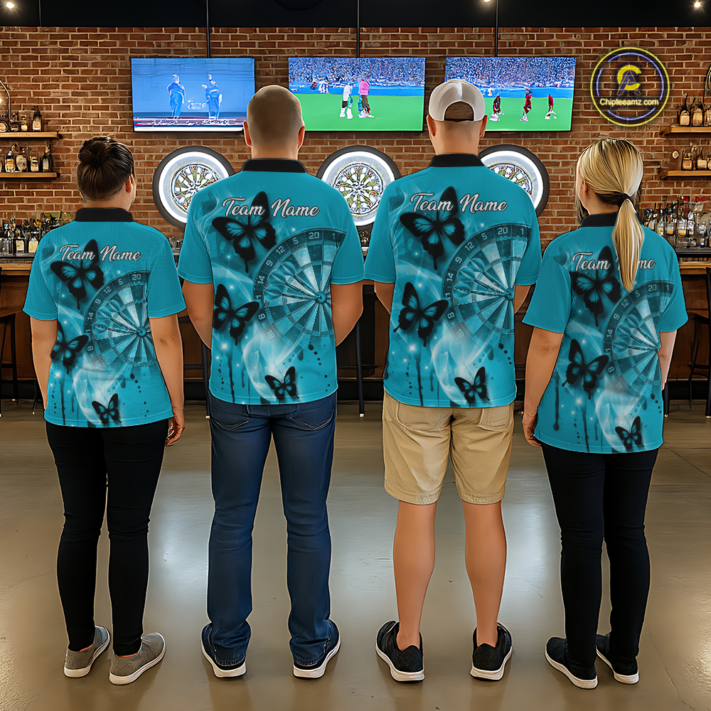 Custom Turquoise Galaxy Butterflies Darts Shirt for Men Darts Team Jerseys Dartboard Shirt NNT261