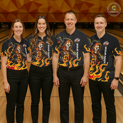 Custom Orange Flame Skull Bowling Shirt for Women Bowling Jersey League Bowling Gifts QZT842