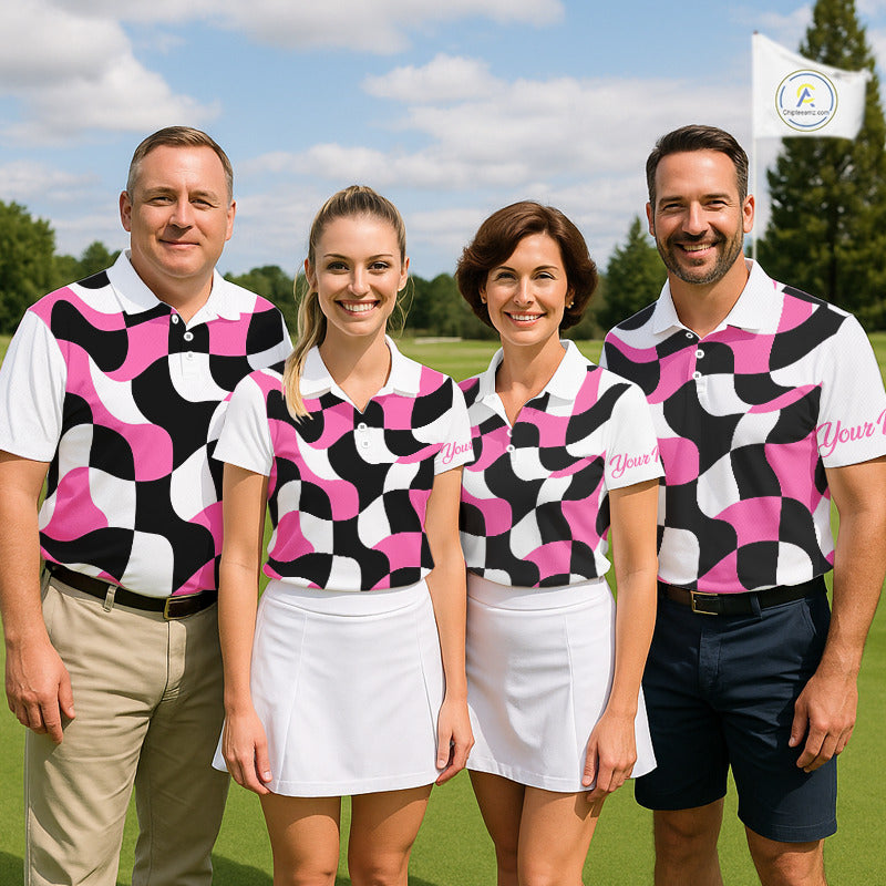 Womens Golf Polo Shirt Custom Pink Checkerboard Argyle Pattern Golf Attire For Ladies, Golf Gifts NHN0124