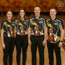 Load image into Gallery viewer, Custom Yellow Funny Horse Bowling Tournament Jersey for Men Bowling Team Shirts Polo &amp; 1/4 Zip HNT180