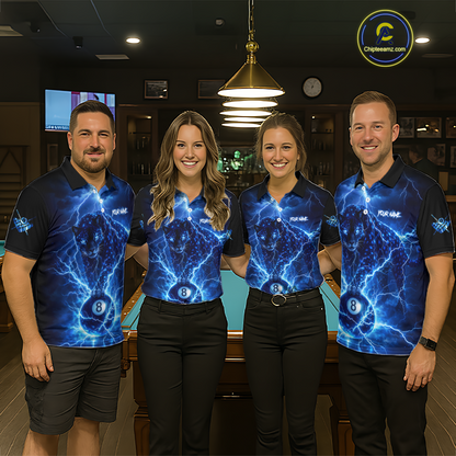 Peronalized Blue Thunder Lightning Leopard Custom Billiard Shirt for Women 8 Ball Billiard Jersey BHT17
