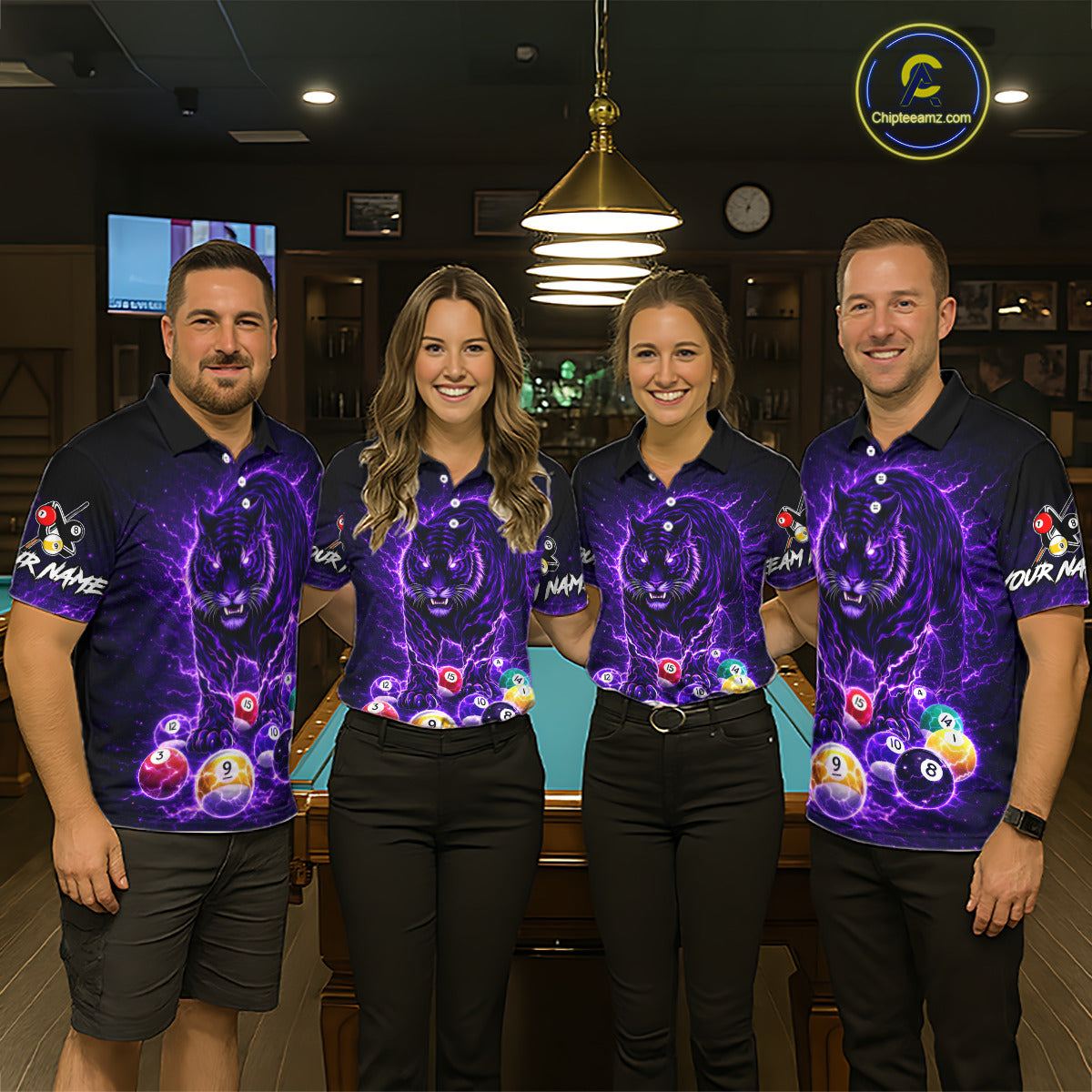 Thunder Purple Horror Tiger Pool Ball Billiard Shirt For Women Custom 8 Ball Billiard Team Attire NYN2629