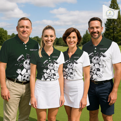 Green White Funny Golf Ball Pattern Mens Golf Polo Shirts Custom Golf Outfits Men, Green Golf Tops NHT785