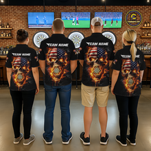 Load image into Gallery viewer, Personalized US Flag Skull Fire Flame Dartboard Men Darts 1/4-Zip Shirt Custom Darts Team Jersey NYN2585