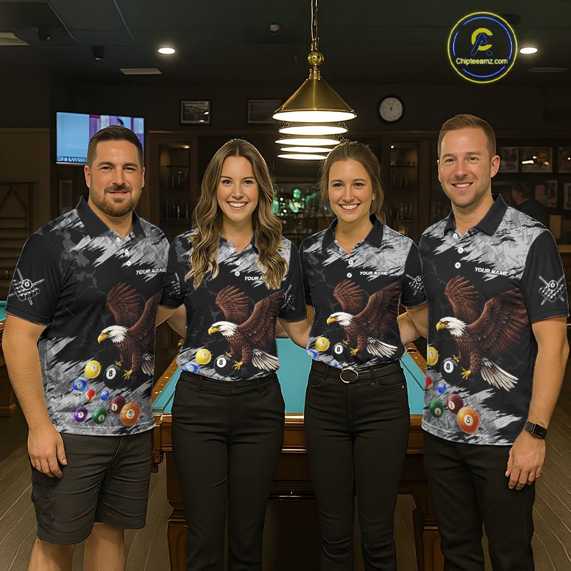 Custom Eagle 8 Ball Billiard Shirts for Men Billiard League Billiard Team Shirts Polo & 1/4 Zip NNT108