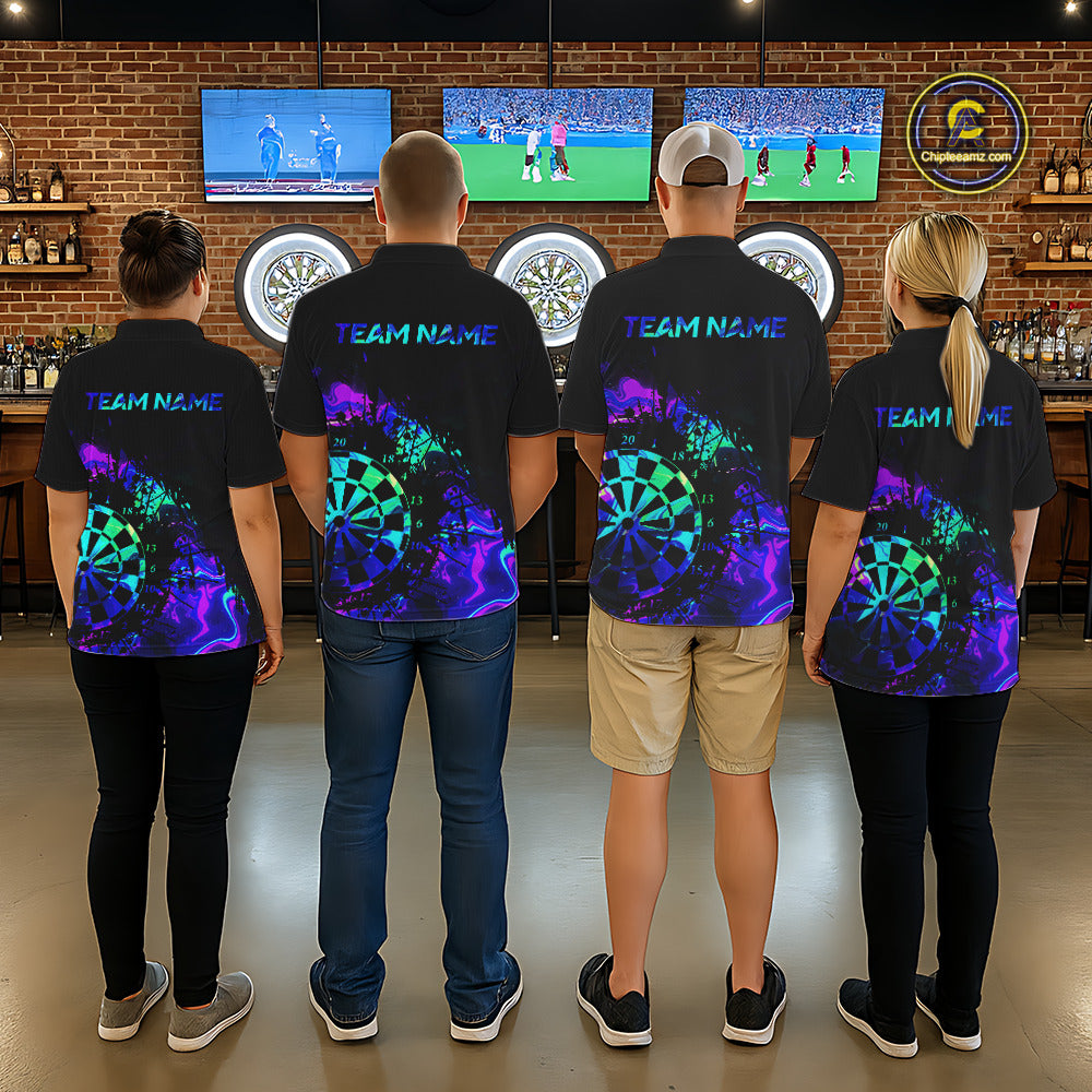 Blue Holographic Dartboard Grunge Darts 1/4-Zip  Shirts For Women Custom Name For Darters NYN2706