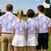 Load image into Gallery viewer, Violet And Blue Square Pattern Womens Golf Polo Shirt Custom Name Golf Tops For Ladies NHN0203