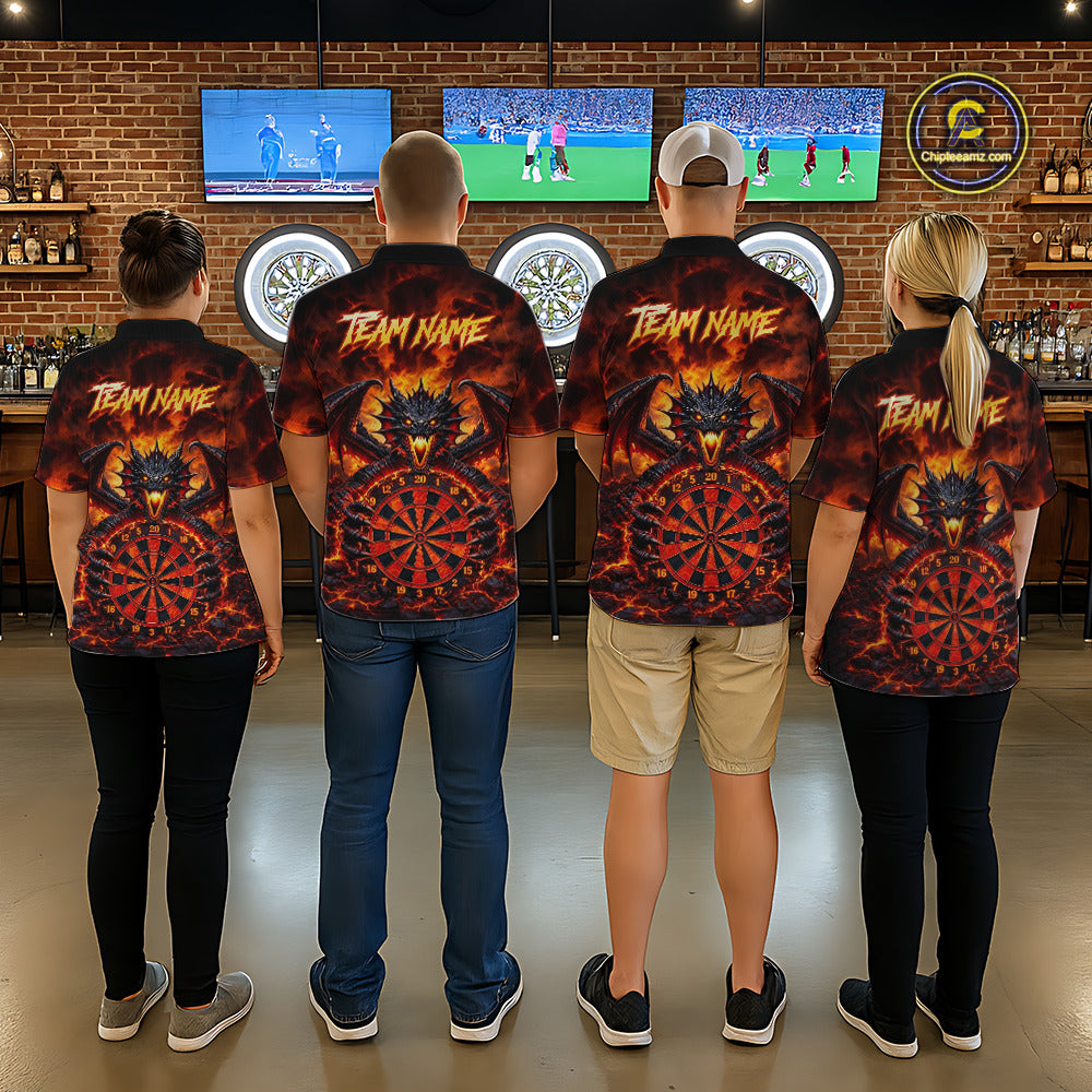 Fire Flame Dragon Black & Red Dartboard Dart 1/4-Zip Shirts For Women Custom Dart Team Shirts NYN2673