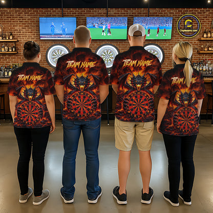 Fire Flame Dragon Black & Red Dartboard Dart 1/4-Zip Shirts For Women Custom Dart Team Shirts NYN2673