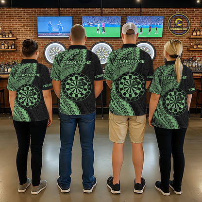 Custom Green Tribal Dart Shirts for Women Dart Team Jersey Dartboard Gifts Polo & 1/4 Zip NNT163