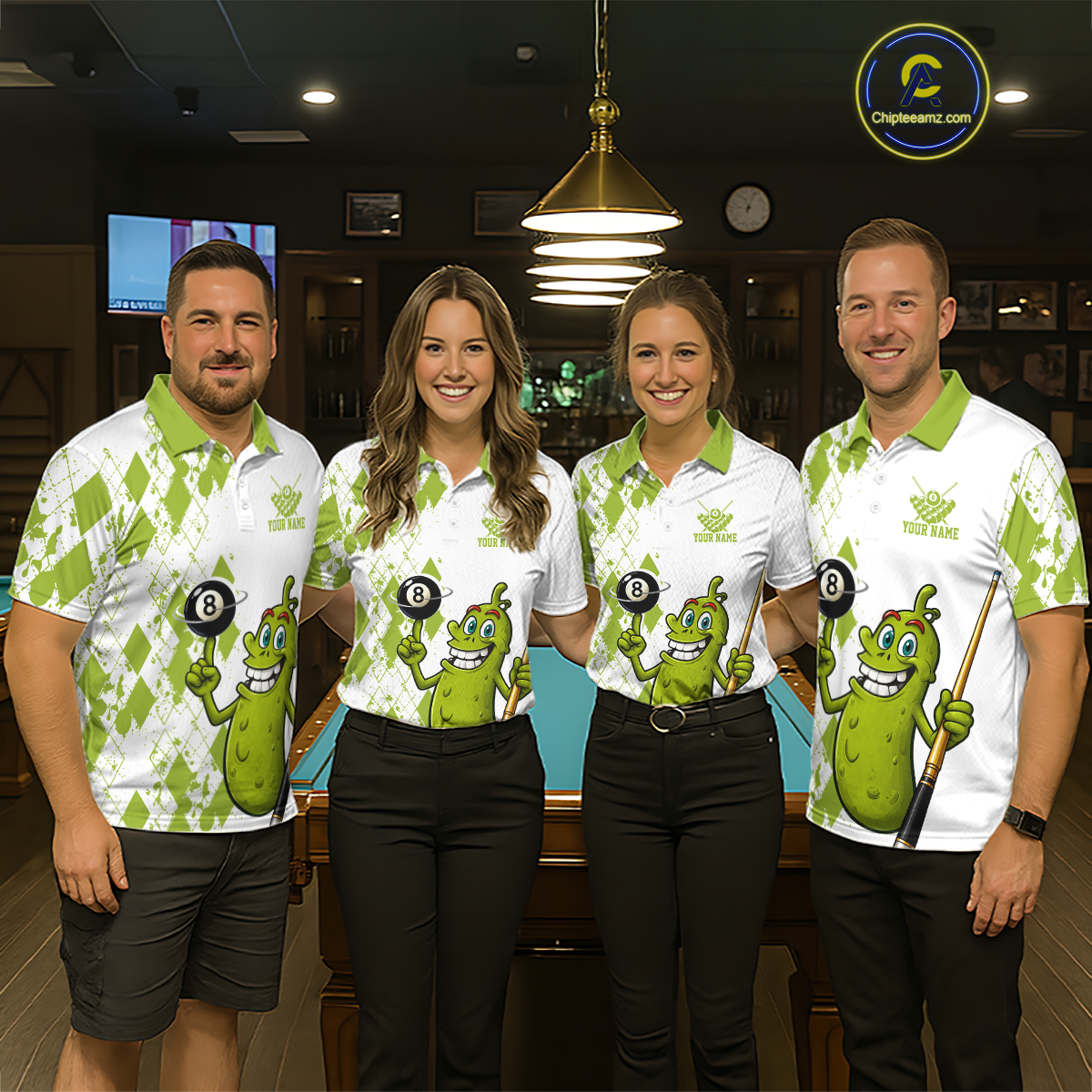 Custom Funny Pickle 8 Ball Pool Shirts Argyle Billiard Shirt for Men Billiard Team Jersey League NNT173