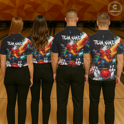 Custom Funny Rooster Bowling Jersey for Women Bowling Team Shirts Bowling Polo & 1/4 Zip HNT256