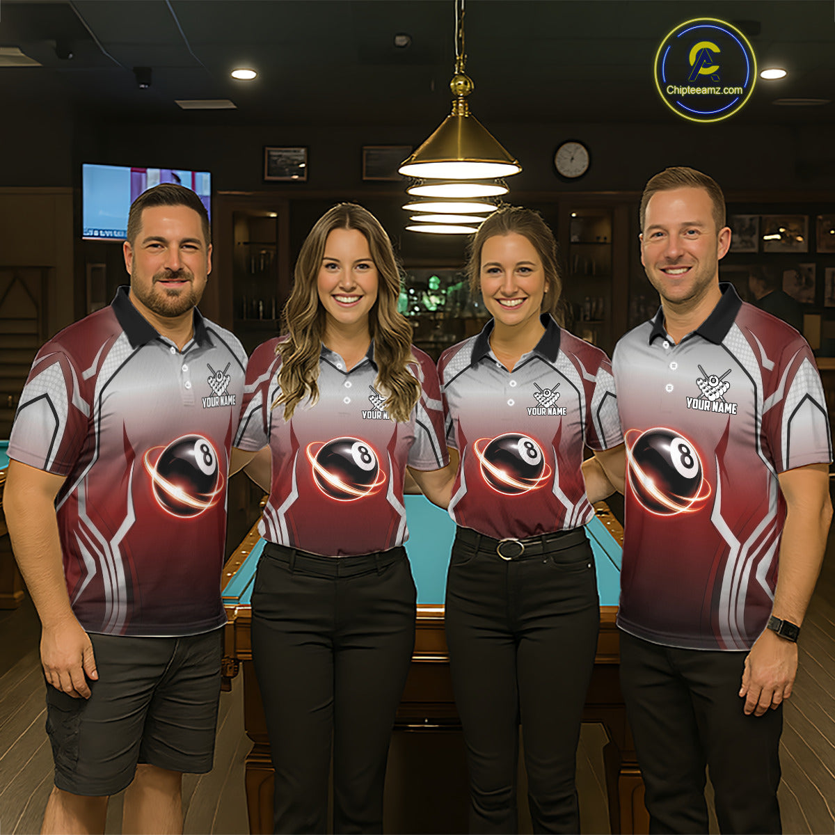 Black And Red 8 Ball Pool Women Billiard Polo & Quarter Zip Shirt Custom 8  Ball Billiard Team Jersey NYN2986