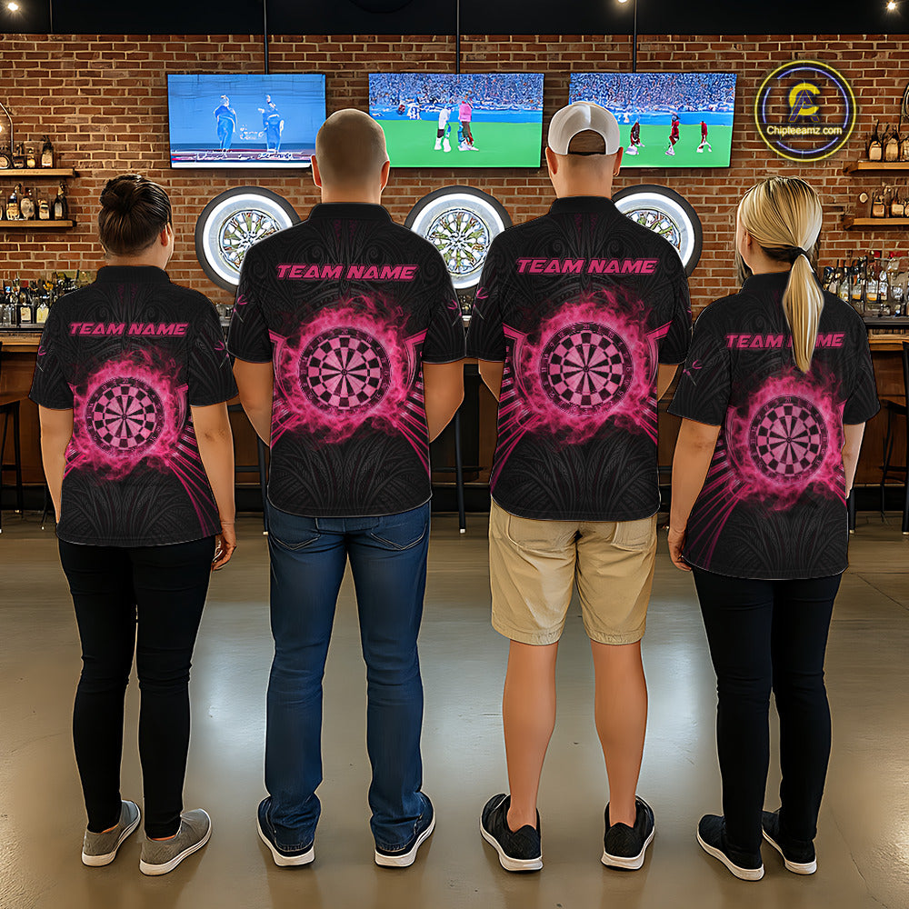Black And Pink Smokes Dartboard Men Darts 1/4-Zip Shirts Custom Tribal Dart Team Jerseys NYN2349
