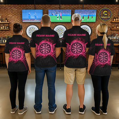 Black And Pink Smokes Dartboard Men Darts 1/4-Zip Shirts Custom Tribal Dart Team Jerseys NYN2349