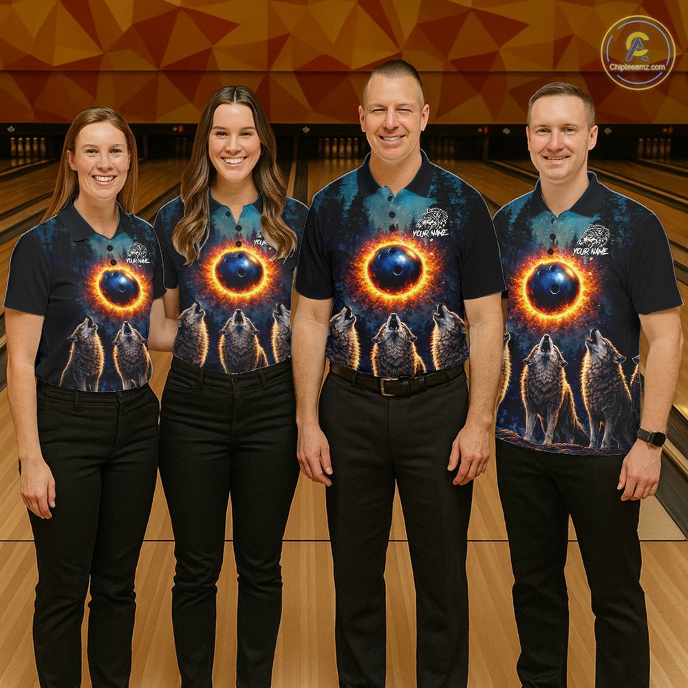 Flame Wolf Bowling Jersey for Women Bowling Uniform Polo &1/4 Zip Custom Bowling Team Shirts HNT252
