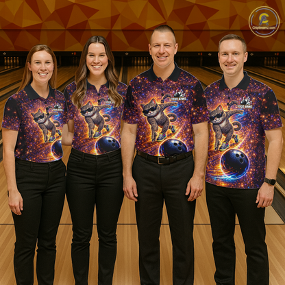 Custom Galaxy Funny Cat Bowling Shirt for Women Bowling League Jersey Polo & Quarter-Zip Bowling Outfit QZT917