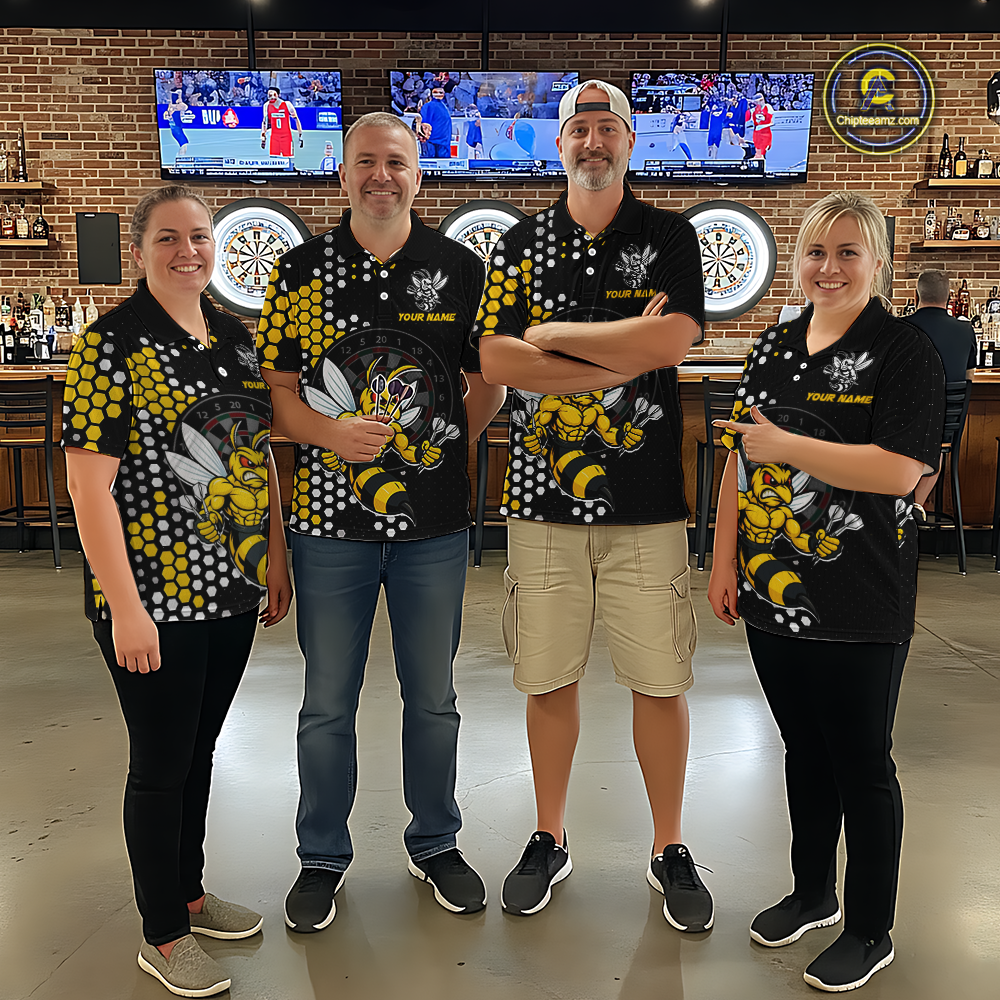 Custom Funny Bee Dart Team Shirt for Women Dart League Jersey Polo & 1/4-Zip Dartboard Shirt Outfit DHT17