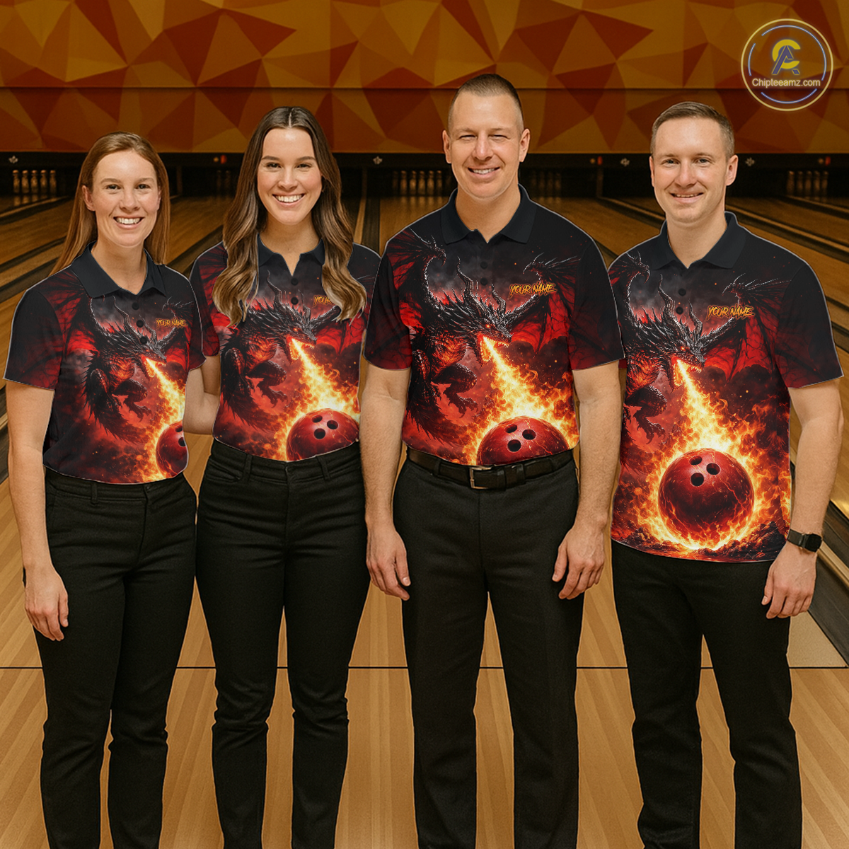 Custom Flame Dragon Bowling Jersey for Men Bowling Team Shirts Bowling League Polo & 1/4 Zip HNT482