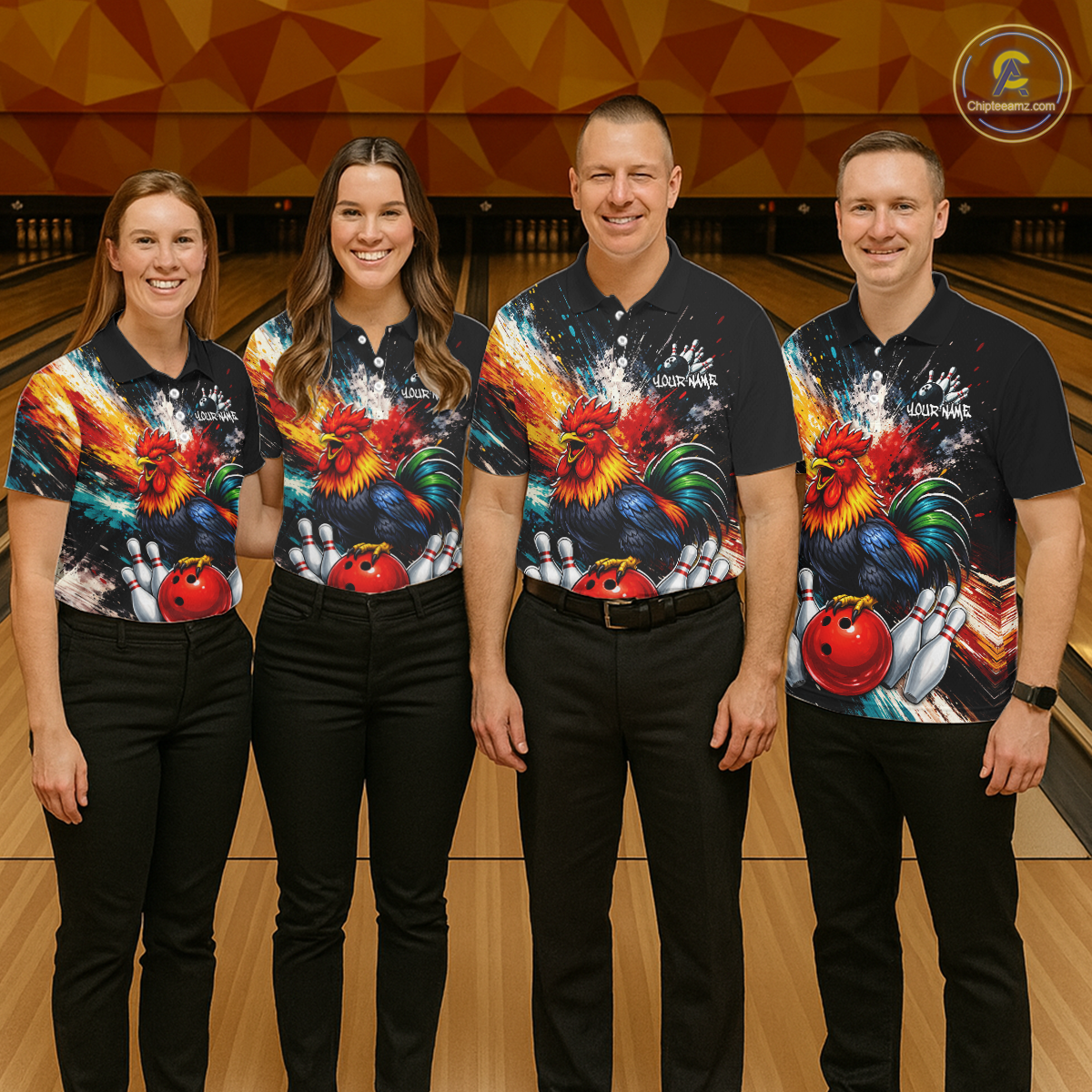 Custom Funny Rooster Bowling Jersey for Women Bowling Team Shirts Bowling Polo & 1/4 Zip HNT256