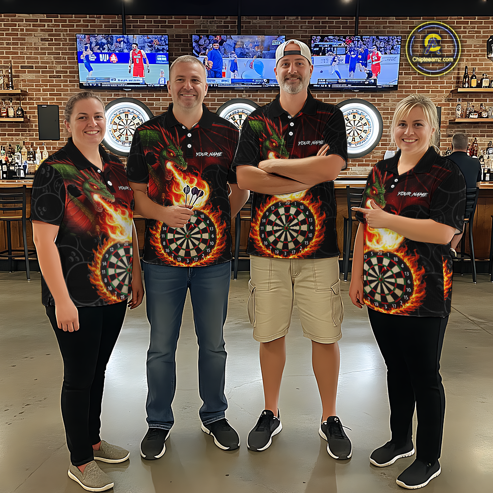 Custom Flame Dragon Darts Shirt for Men Darts Team Jerseys Dartboard Shirt Dart League NNT264