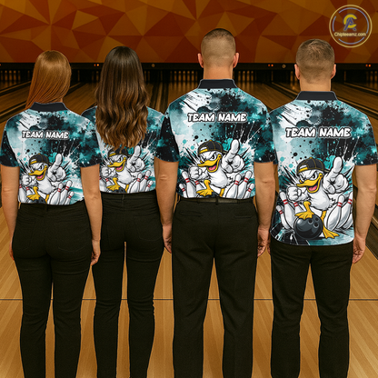 Custom Teal Funny Duck Bowling Jersey for Women Bowling Uniform Polo & 1/4 Zip Bowling Team Shirts HNT237